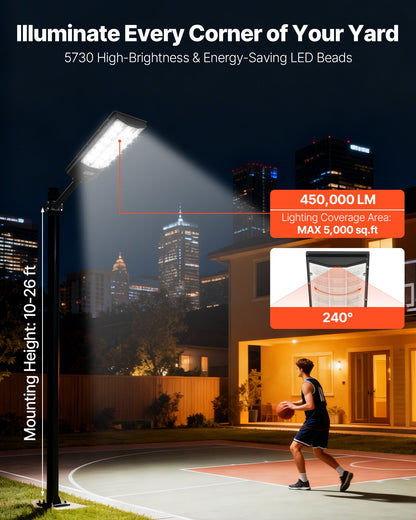 8000W Solar Street Lights Outdoor, 450000LM, Commercial Parking Lot Lights Dusk To Dawn, LED Flood Security Lamp With Motion Sensor, IP65 Waterproof Outdoor Lighting, For Driveway Yard, 3 Pack