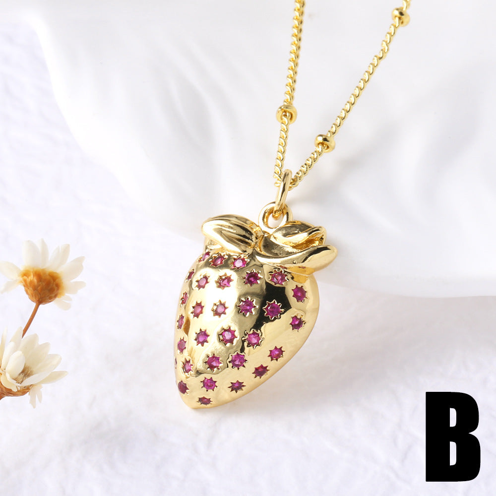Fruit Strawberry Cherry Pendant Necklace Jewelry For Women